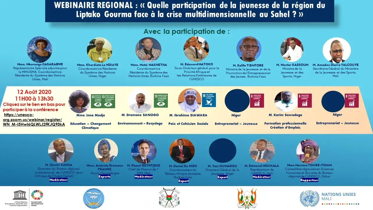BAMAKO, WEBINAR REGIONAL SUR QUELLE PARTICIPATION DE LA JEUNESSE DE LA REGION DU LIPTAKO GOURMA FACE A LA CRISE AU SAHEL